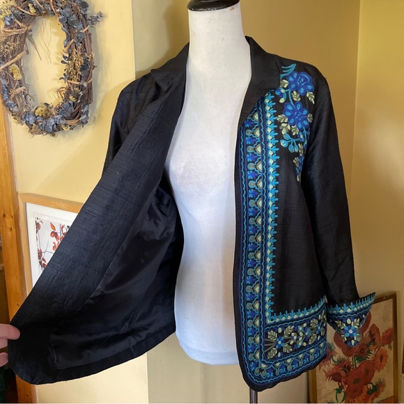 NORM THOMPSON sz Medium Heavy Embroidered Jacket Blazer 100% Raw Silk $138 NWT - Picture 2 of 16